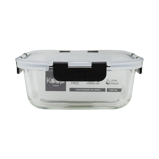 Contenedor Cuadrado Keep Hermético de Vidrio 1200ml - Negro