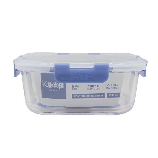 Contenedor Cuadrado Keep Hermético de Vidrio 1200ml - Azul