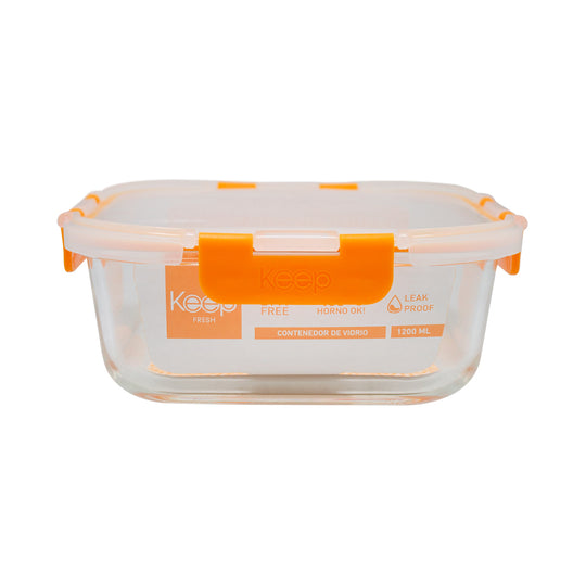 Contenedor Cuadrado Keep Hermético de Vidrio 1200ml - Naranjo