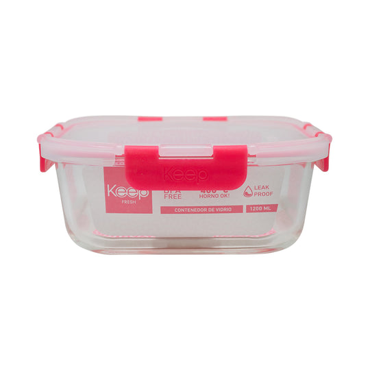 Contenedor Cuadrado Keep Hermético de Vidrio 1200ml - Rosado Oscuro