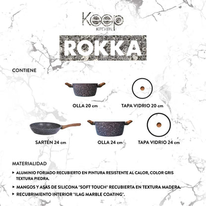 Batería de Cocina Antiadherente 5 piezas Keep Rokka